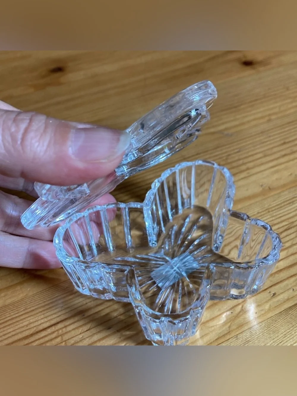 Vintage Lead Crystal Butterfly Jewelry Dish Clear Glass Organizer Trinket Box